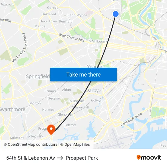 54th St & Lebanon Av to Prospect Park map