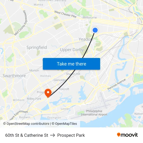 60th St & Catherine St to Prospect Park map