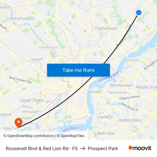 Roosevelt Blvd & Red Lion Rd - FS to Prospect Park map
