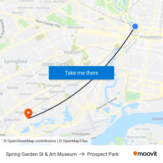 Spring Garden St & Art Museum to Prospect Park map