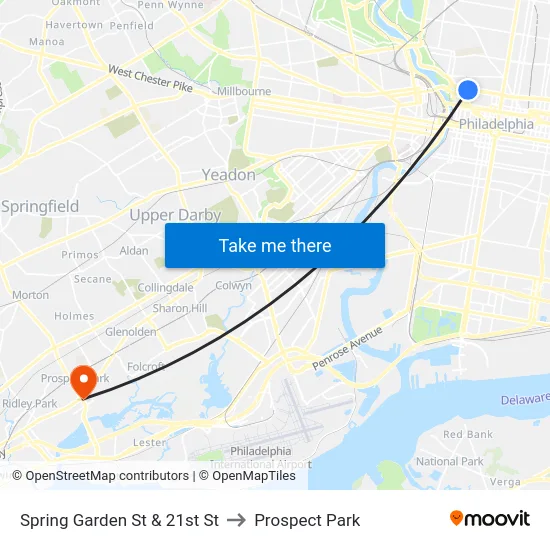 Spring Garden St & 21st St to Prospect Park map