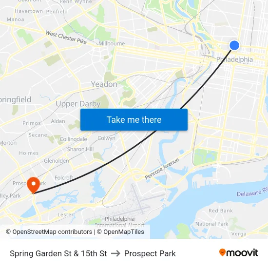 Spring Garden St & 15th St to Prospect Park map