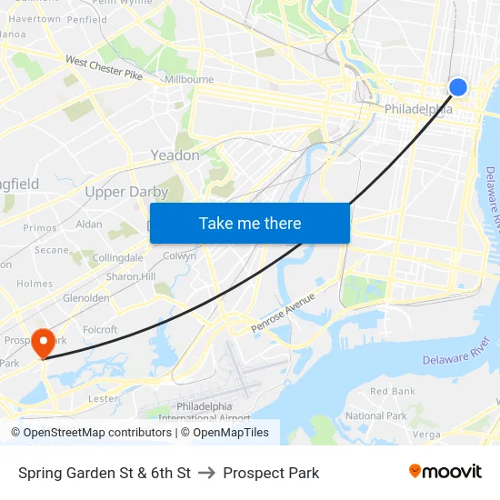 Spring Garden St & 6th St to Prospect Park map