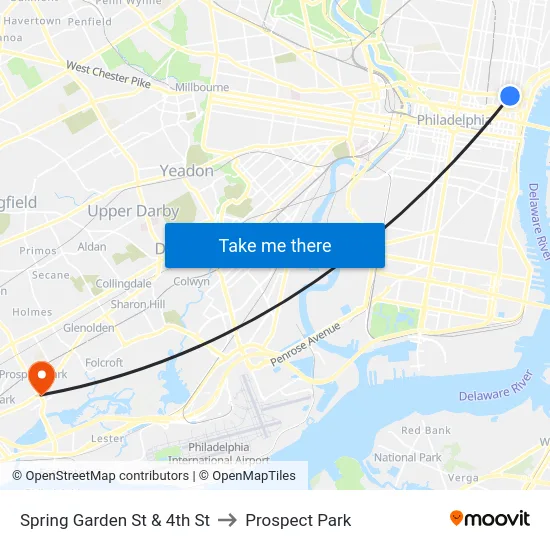 Spring Garden St & 4th St to Prospect Park map