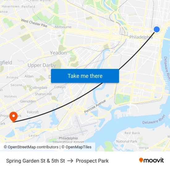 Spring Garden St & 5th St to Prospect Park map