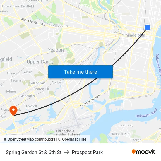 Spring Garden St & 6th St to Prospect Park map