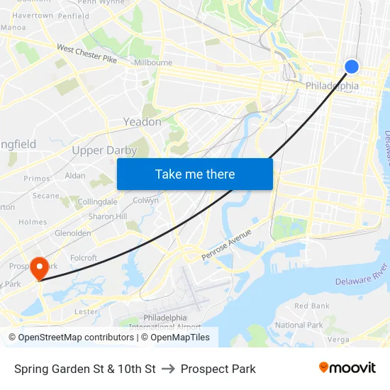 Spring Garden St & 10th St to Prospect Park map