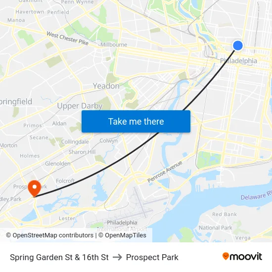 Spring Garden St & 16th St to Prospect Park map