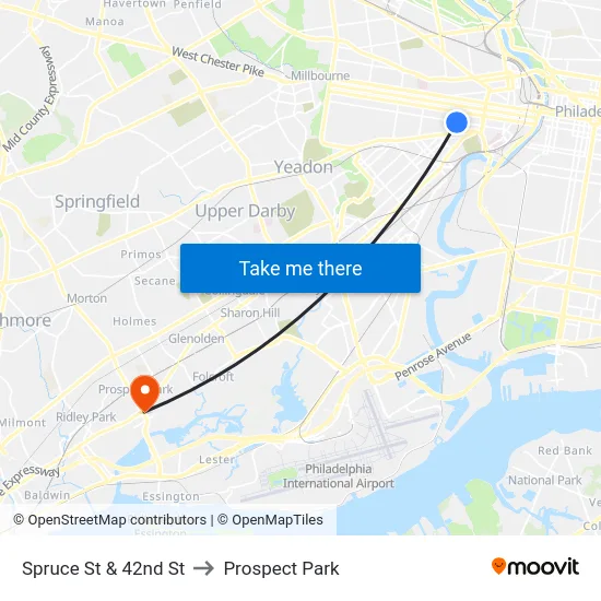 Spruce St & 42nd St to Prospect Park map