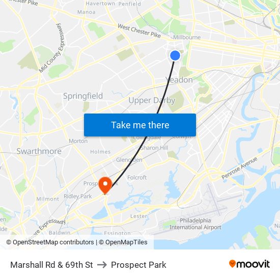 Marshall Rd & 69th St to Prospect Park map