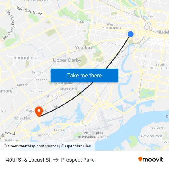 40th St & Locust St to Prospect Park map
