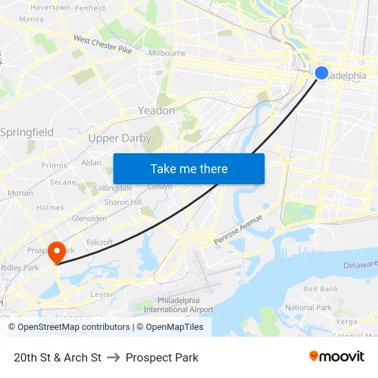 20th St & Arch St to Prospect Park map
