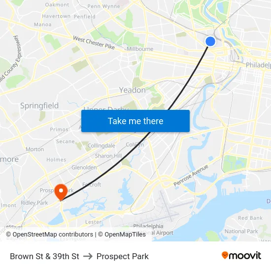 Brown St & 39th St to Prospect Park map