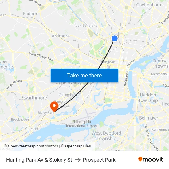 Hunting Park Av & Stokely St to Prospect Park map