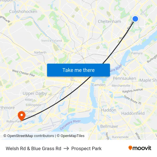 Welsh Rd & Blue Grass Rd to Prospect Park map