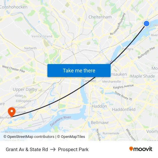 Grant Av & State Rd to Prospect Park map