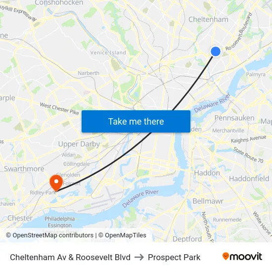Cheltenham Av & Roosevelt Blvd to Prospect Park map