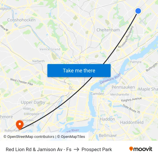 Red Lion Rd & Jamison Av - Fs to Prospect Park map
