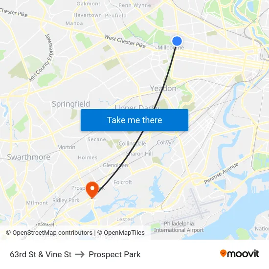 63rd St & Vine St to Prospect Park map