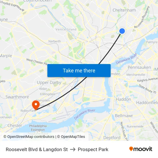 Roosevelt Blvd & Langdon St to Prospect Park map