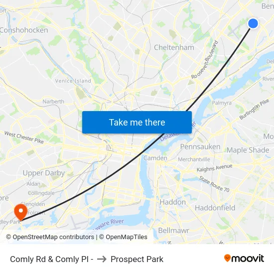 Comly Rd & Comly Pl - to Prospect Park map