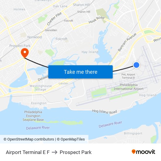 Airport Terminal E F to Prospect Park map