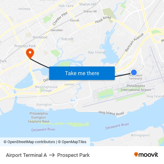 Airport Terminal A to Prospect Park map