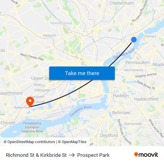 Richmond St & Kirkbride St to Prospect Park map