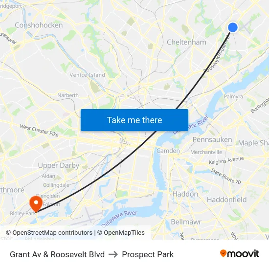 Grant Av & Roosevelt Blvd to Prospect Park map
