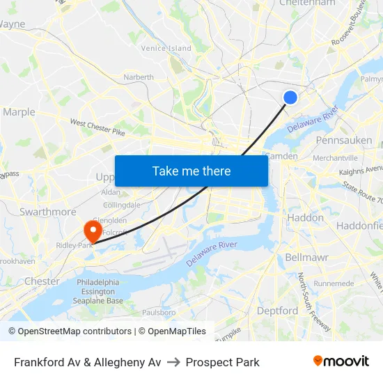 Frankford Av & Allegheny Av to Prospect Park map