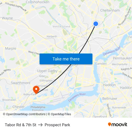 Tabor Rd & 7th St to Prospect Park map