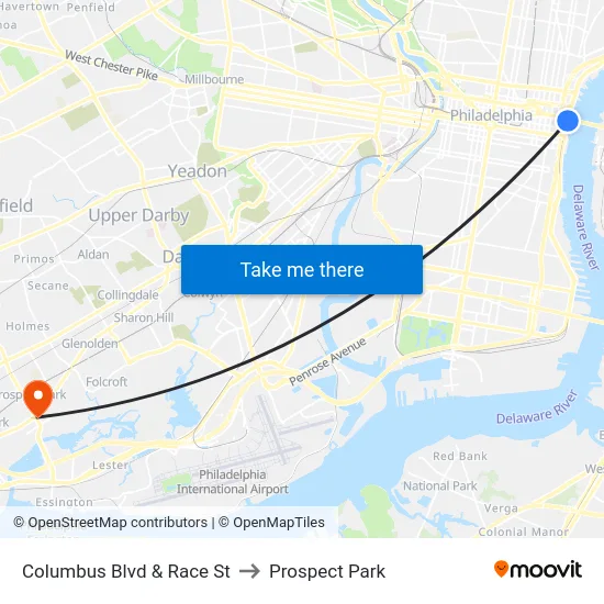 Columbus Blvd & Race St to Prospect Park map