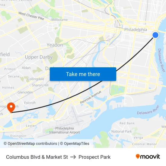 Columbus Blvd & Market St to Prospect Park map