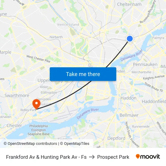 Frankford Av & Hunting Park Av - Fs to Prospect Park map