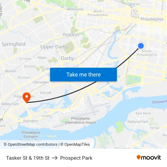 Tasker St & 19th St to Prospect Park map