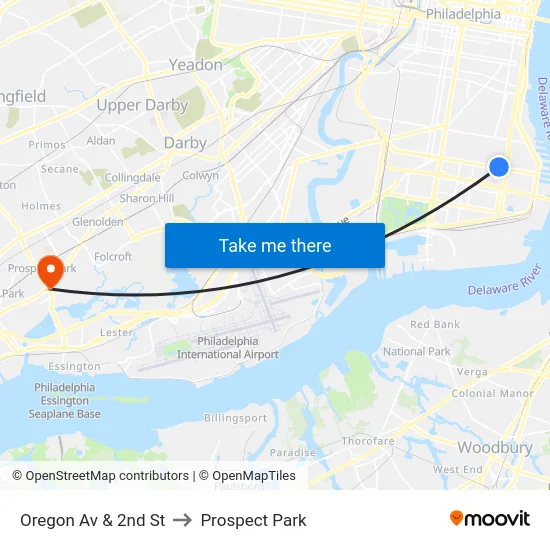 Oregon Av & 2nd St to Prospect Park map