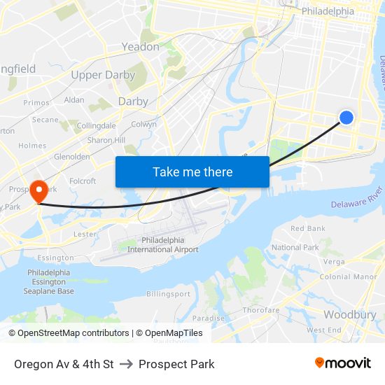 Oregon Av & 4th St to Prospect Park map