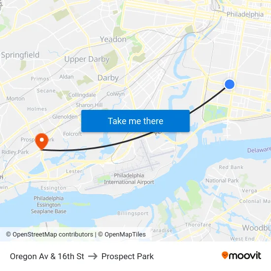 Oregon Av & 16th St to Prospect Park map