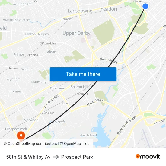 58th St & Whitby Av to Prospect Park map