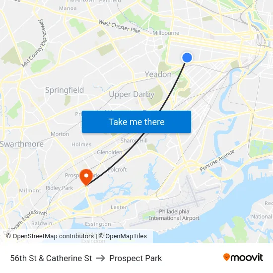 56th St & Catherine St to Prospect Park map