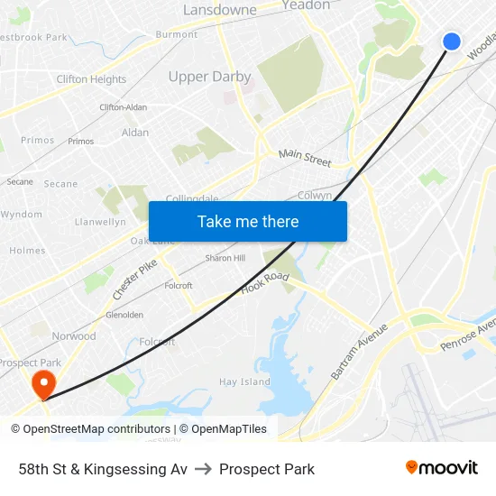 58th St & Kingsessing Av to Prospect Park map