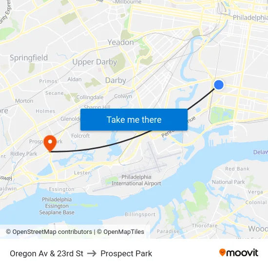 Oregon Av & 23rd St to Prospect Park map