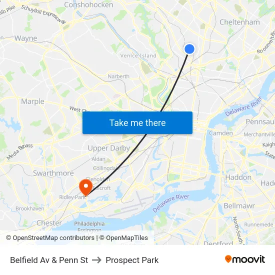 Belfield Av & Penn St to Prospect Park map