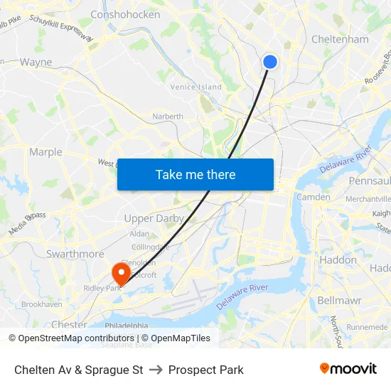 Chelten Av & Sprague St to Prospect Park map
