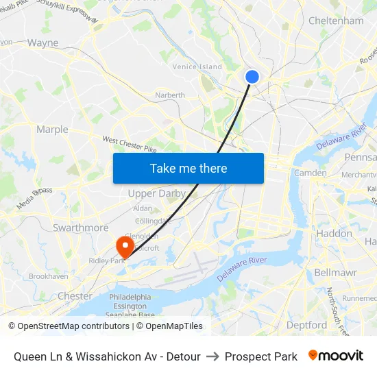 Queen Ln & Wissahickon Av - Detour to Prospect Park map