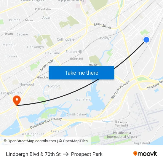 Lindbergh Blvd & 70th St to Prospect Park map