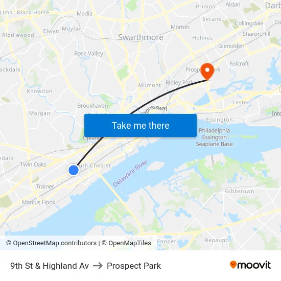 9th St & Highland Av to Prospect Park map