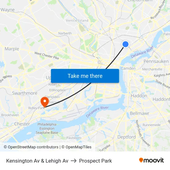 Kensington Av & Lehigh Av to Prospect Park map
