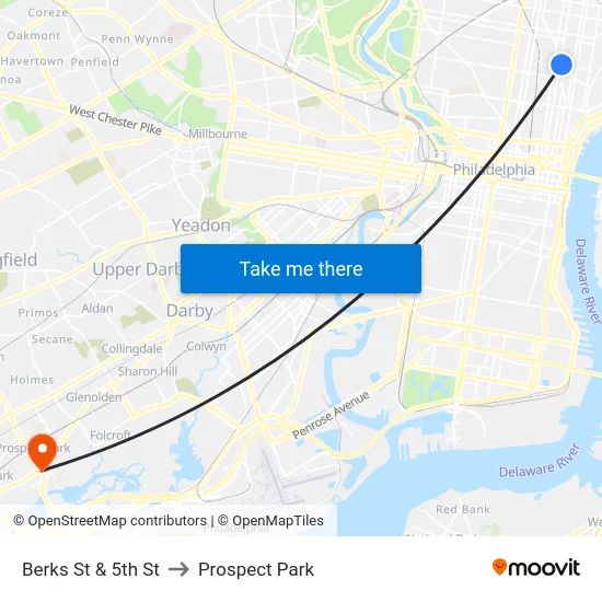 Berks St & 5th St to Prospect Park map