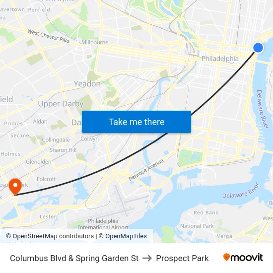 Columbus Blvd & Spring Garden St to Prospect Park map